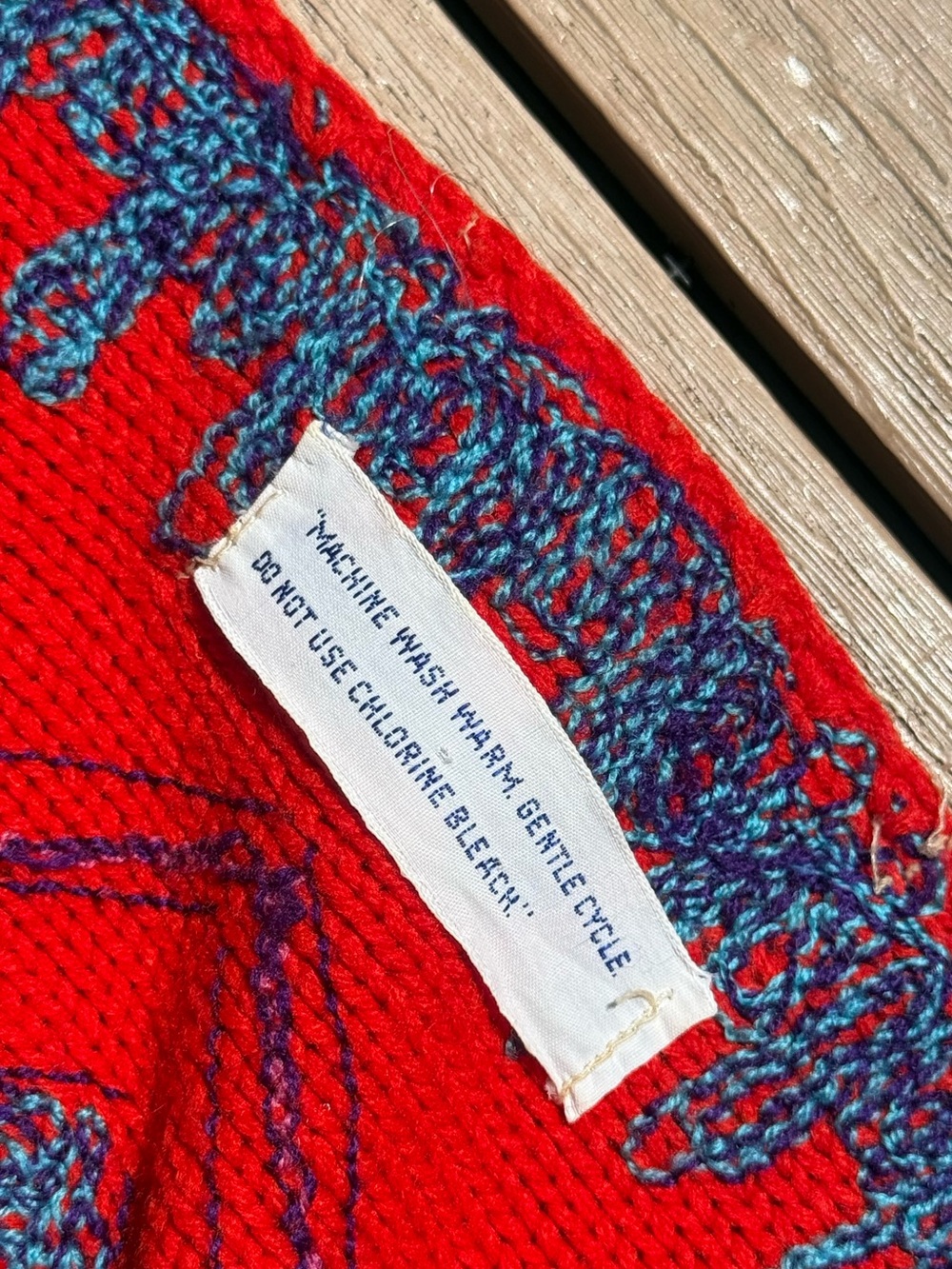 1970s Rikma striped duster jacket featuring a red and blue knitted - Picture 7 of 8